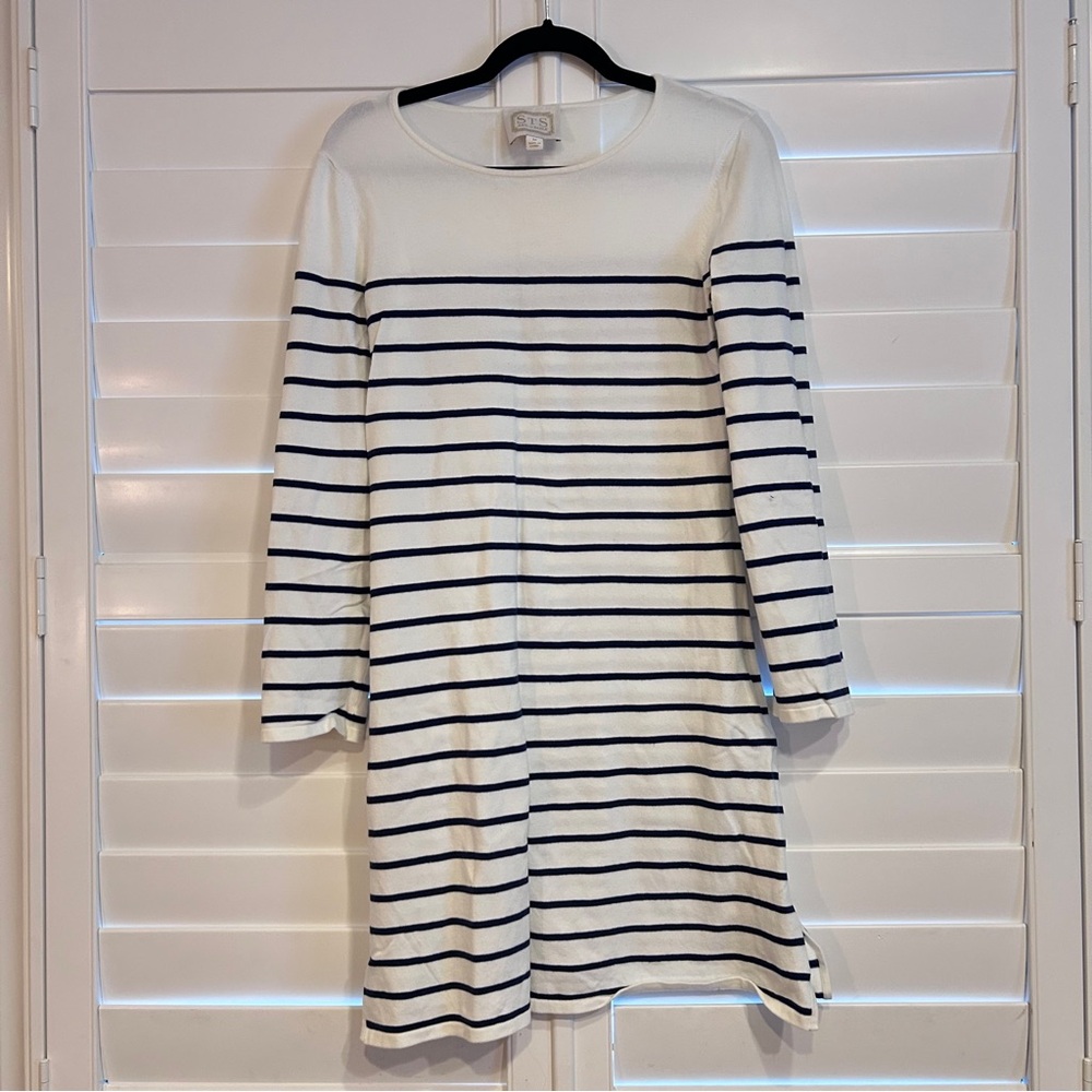 Sail To Sable Striped Knit Dress White Navy Size Medium